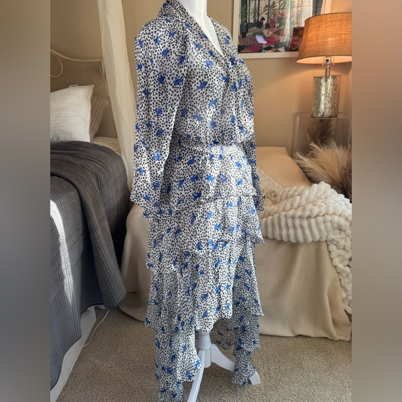 Maje Blue and White Floral Long Sleeve Dress - Picture 6 of 6